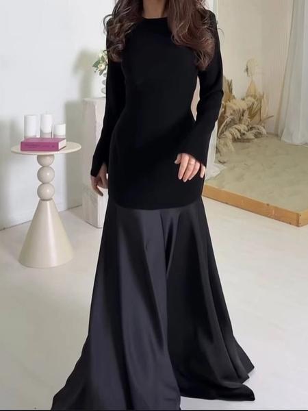 Fashionable Elegant Slim-Fitting Round Neck Long Sleeve Dress, Casual Style with Plain Design for Women, Perfect for Any Occasion