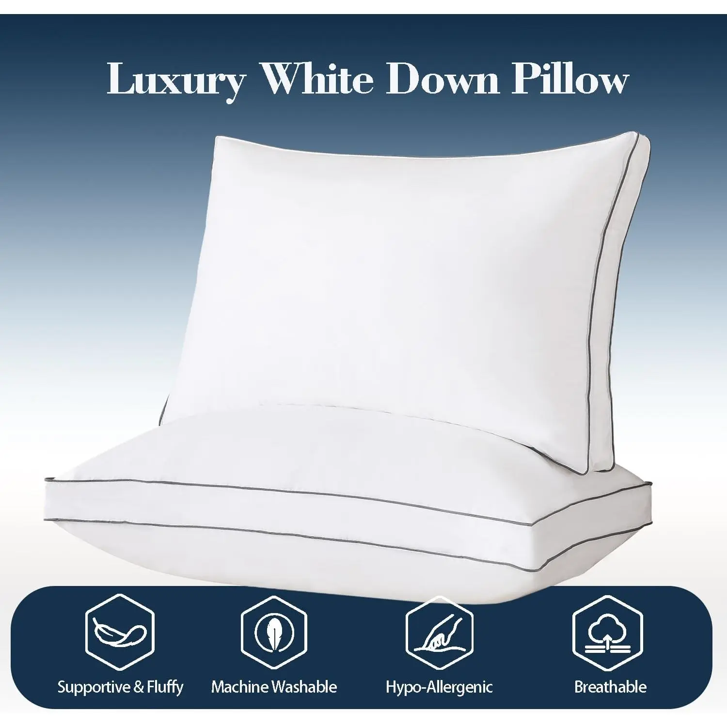 Goose Down Pillows Queen Set of 1, Pillow with Gusseted, 18 * 28"| Gusseted Pillows,Soft Bed Pillows for Sleeping, Down-Filled Pillow Insert, Perfect for Back, Side or Stomach Sleepers