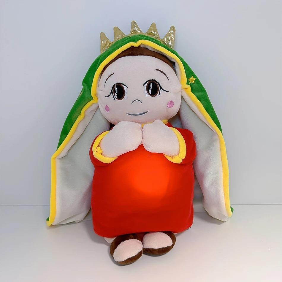 Breathing Jesus Virgin Mary  Music Soothing With Light Plush Toy Doll Jesus Plush Toys Comforting Jesus Heart Toy Easter Gifts