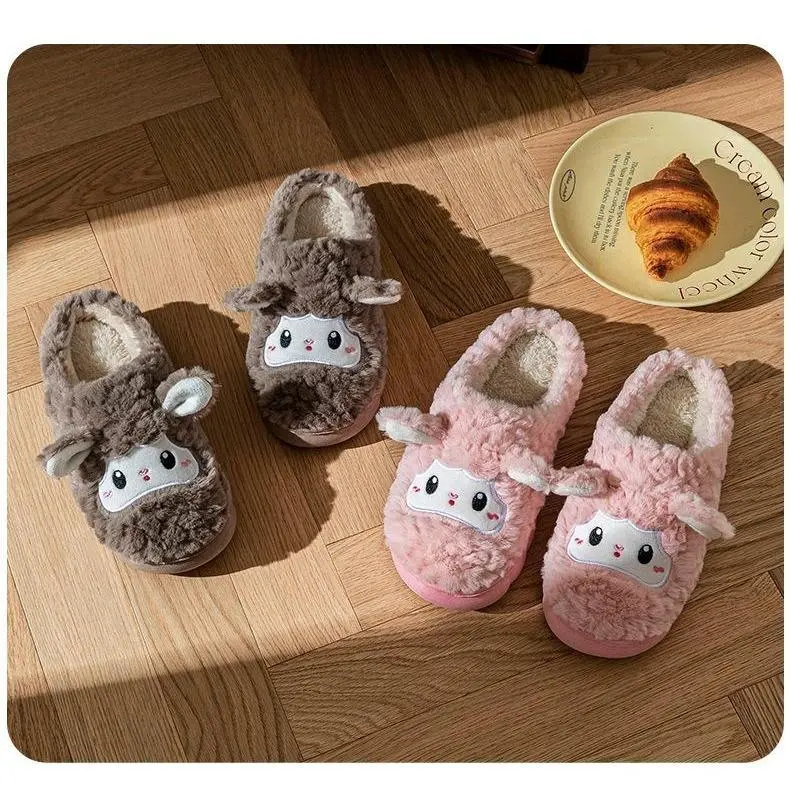 Cute Sheep Plush Slippers, Warm Fluffy House Slippers, Soft Indoor Winter Slippers for Women