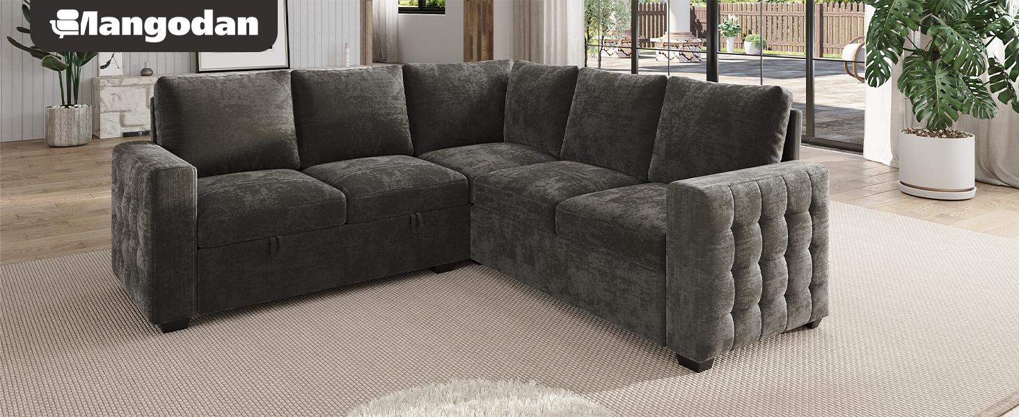 【4-5 Packages】86 Inch Sectional Sleeper Sofa, 5-7 Seat L Shaped Sleeper Sectional Couch with Pull Out Bed, Convertible Sofa Bed with Storage for Living Room, Apartment, Modular Cloud Couches