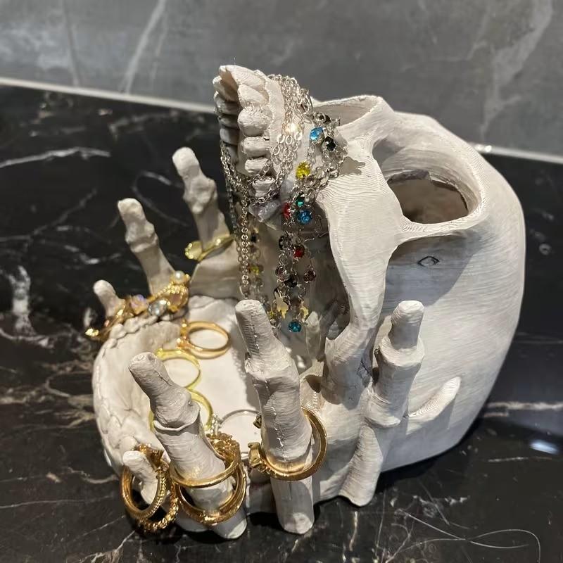 Gothic Halloween Skull Jewelry Box, Resin Desktop Storage Organizer, Multiple Compartments, Necklace Hooks, Ring Earring Holder, Home Decor