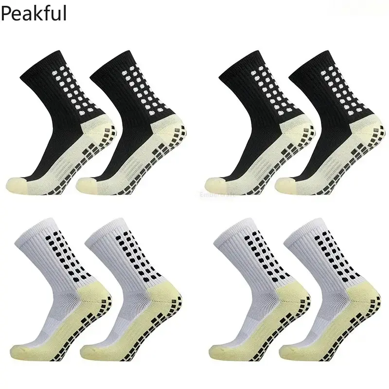 Anti-Slip Grippy Socks for Men, 1-4 Pairs Breathable Compression Crew Socks, Moisture Wicking Cushioned Athletic Socks, Great for Soccer, Running, Gym or Sports Training
