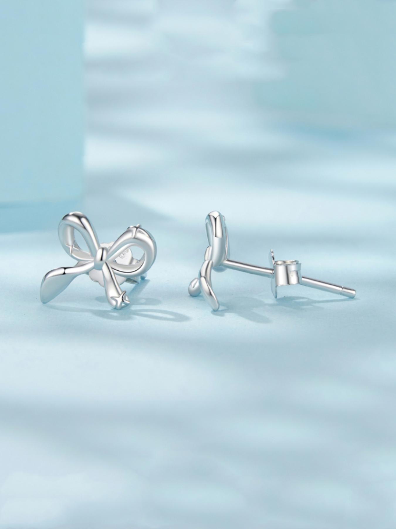 925 Sterling Silver Cute Bowknot Design Earrings, Stud Earrings, Fashionable Earrings for Women & Girls, Trendy All-match & Exquisite Jewelry for Birthday Gift