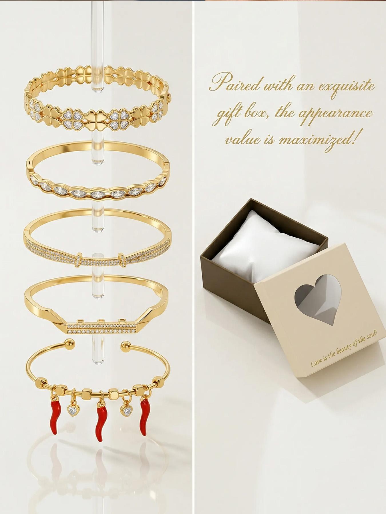 Gold plated five piece bracelet gift box set, cute red strawberries and chili peppers, durable and non fading, stylish and atmospheric, the first choice for gift giving