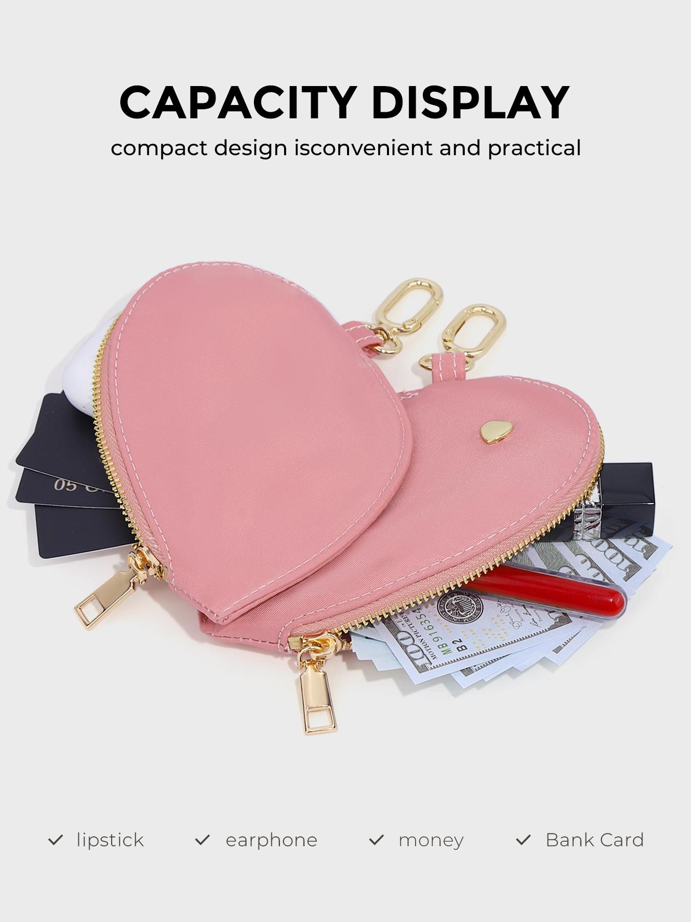 Women's Heart Dual Pouch Wristlet, Small Stylish Keychain Wristlet Strap, Mini Detachable Keychain Wallet, Portable Coin Purse for All Occasions