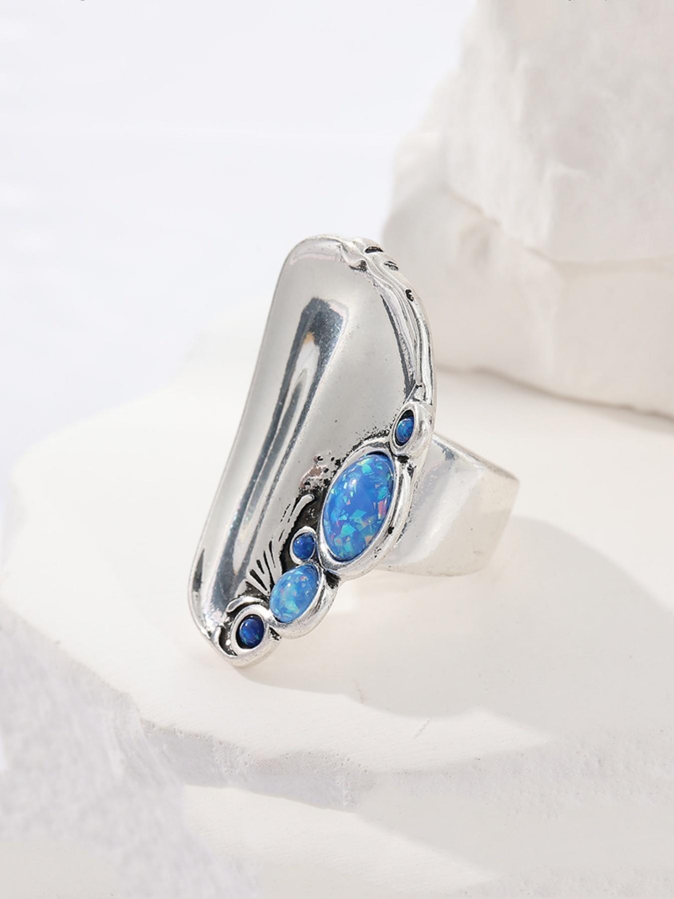 1pcs Creative Bohemian Retro Handmade Carved Geometric Copper Ring, Holiday Party Art Jewelry Accessories, The Perfect Holiday Gift