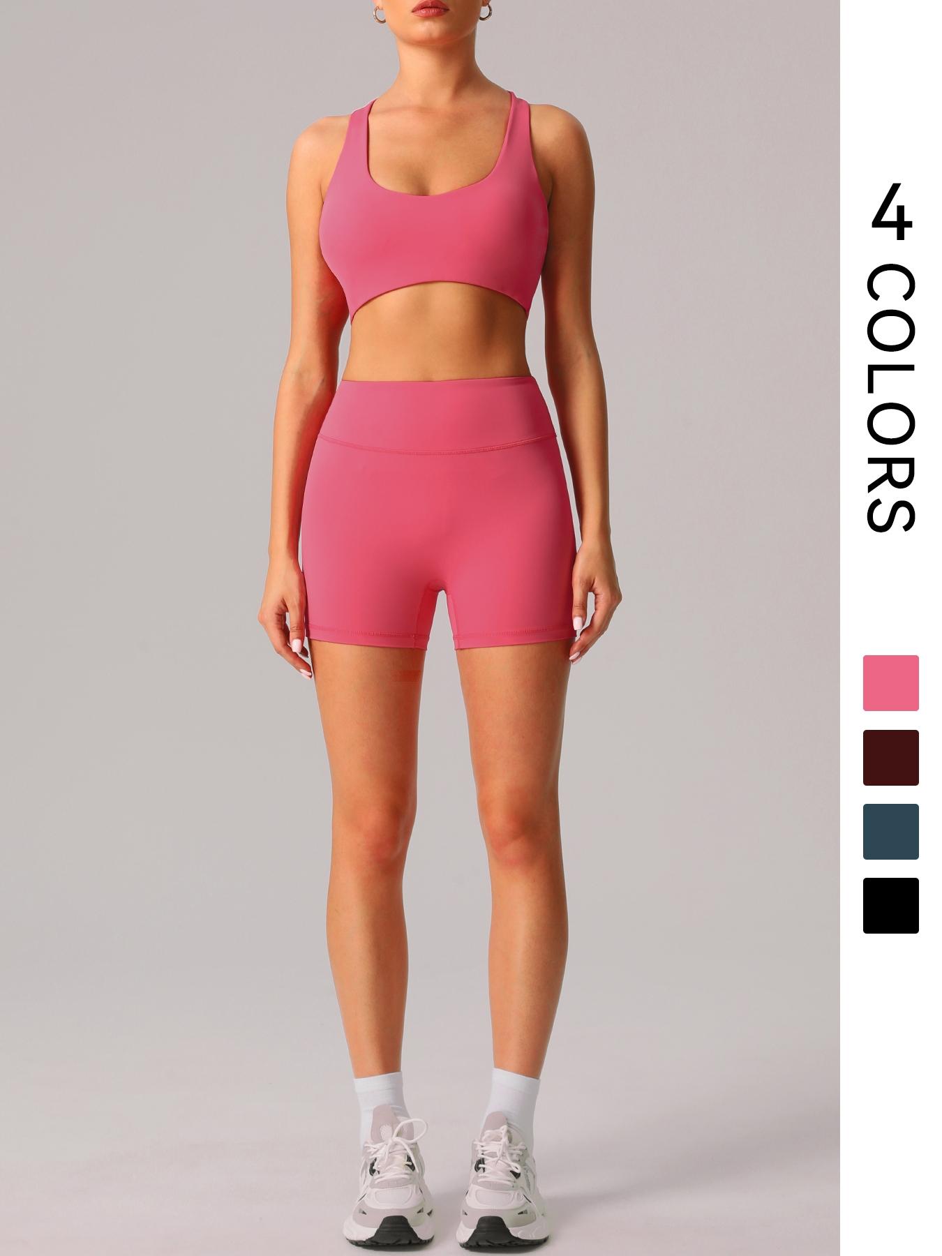 Women's Solid Crop Sports Bra & High Waist Shorts Sportswear Set, Casual U Neck Sleeveless Crop Top & Skinny Shorts, Ladies Sportswear for Indoor Outdoor Wear