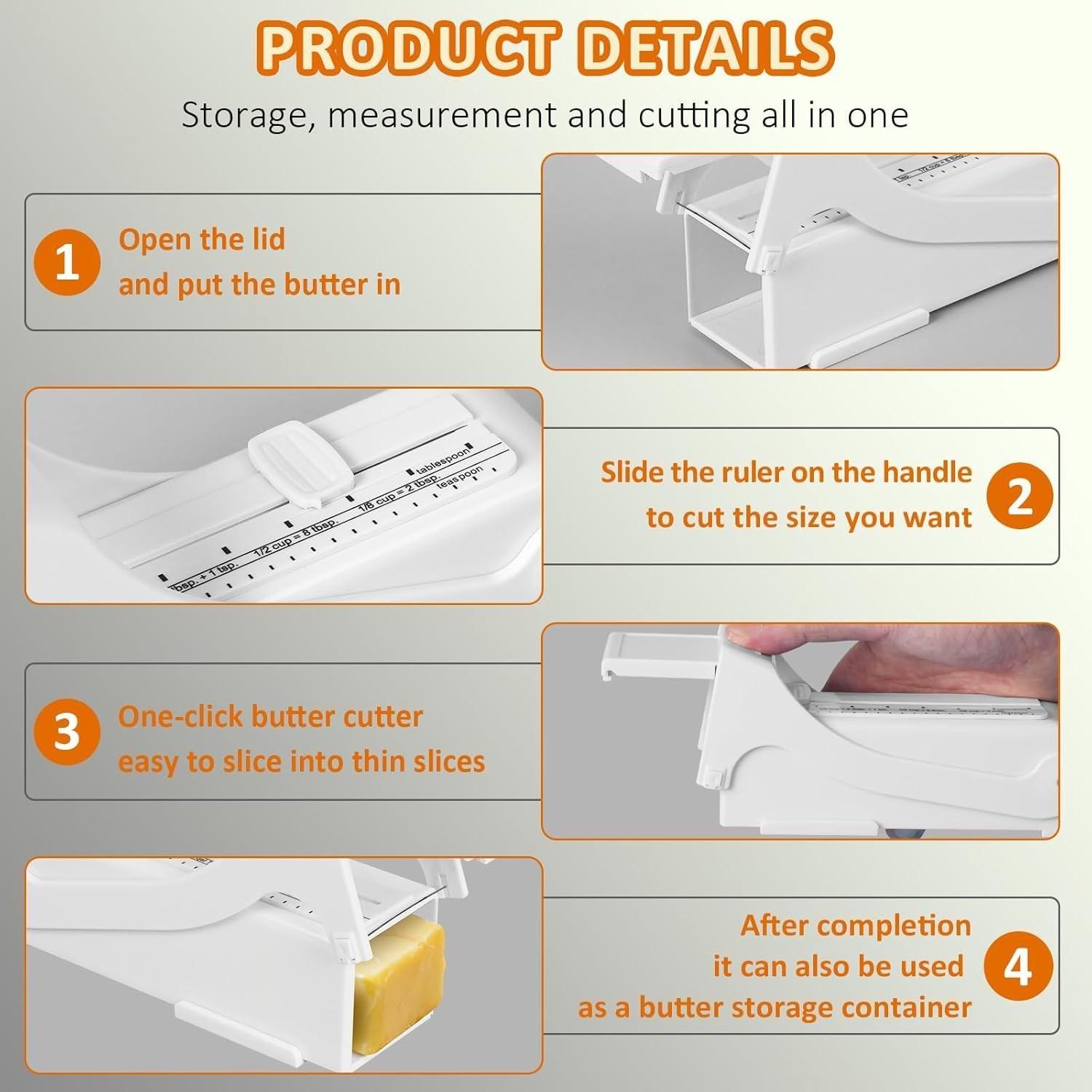 2-in-1 Butter & Cheese Cutter Adjustable Stainless Steel Wire Slicer for Block Cheese Butter Soft Food Portable Measuring Dispenser for Renters Home Cooks Young Families