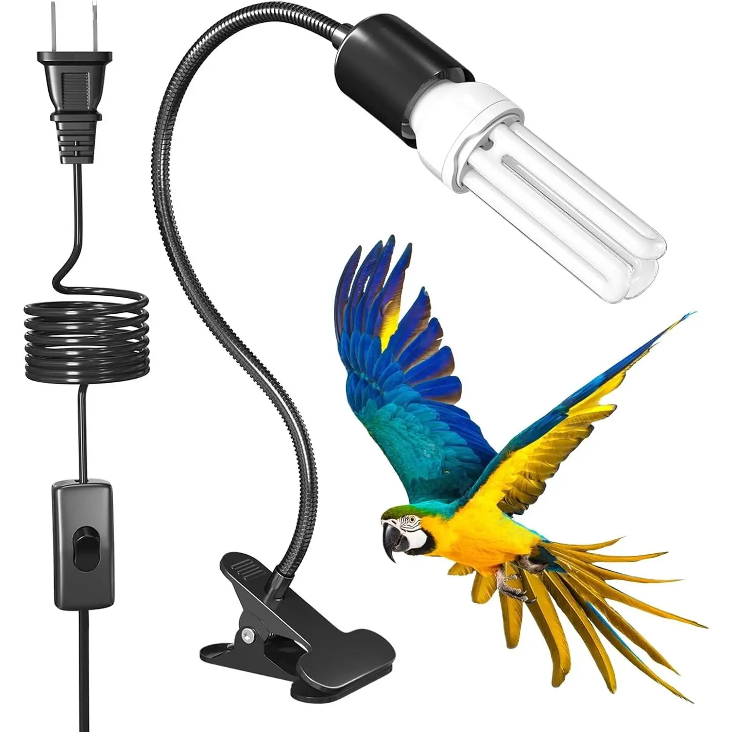 Bird Cage Lighting Combo Kit, 360°Rotatable Clip Lamp with UVB 2.4 20W Compact Fluorescent Bulb, UVB Light for Captive Birds and Reptiles
