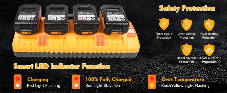 Amityke DCB104 Replacement for Dewalt Multi-Battery Charger Station 4-Port Efficient Charging 12V 20V Batteries Dual USB Ports LED Indicator Portable Power Tool Accessories Amityke DCB104 Replacement for Dewalt Multi-Battery Charger Station 4-Port Efficient Charging 12V 20V Batteries Dual USB Ports LED Indicator Portable Power Tool Accessories
