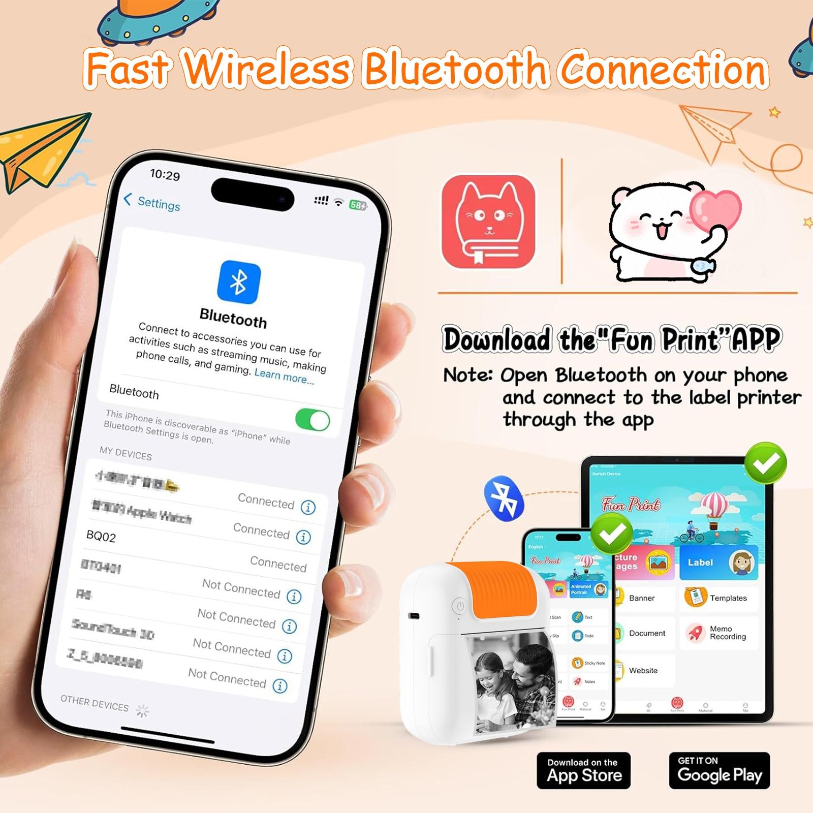 Label Maker Sticker Printer Portable Mini Bluetooth Label Printer Mini Thermal Sticker Printer for Home Kitchen School Office Mini Portable Printer Inkless Thermal Printer Ink-Free Sticker Machine Ideal for DIY Crafts Journaling Study Work Labels