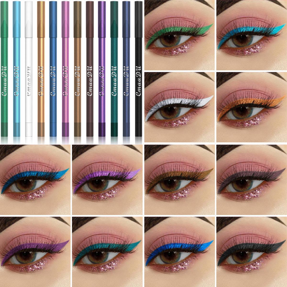 CmaaDu 12-Color Eyeliner and Lip Liner Set, 12-Piece Easy-Color Eyeliner Pencil Bundle, Multi-Use Lip and Eye Makeup Tool for Women and Girls