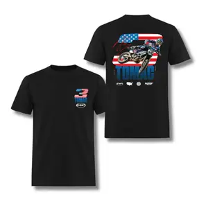 180g[100%cotton]FMF Tomac Racing Black T-Shirt – Motocross Tee Featuring Eli Tomac # 3, American Flag Graphic, Perfect for FMF Fans and MX Enthusiasts