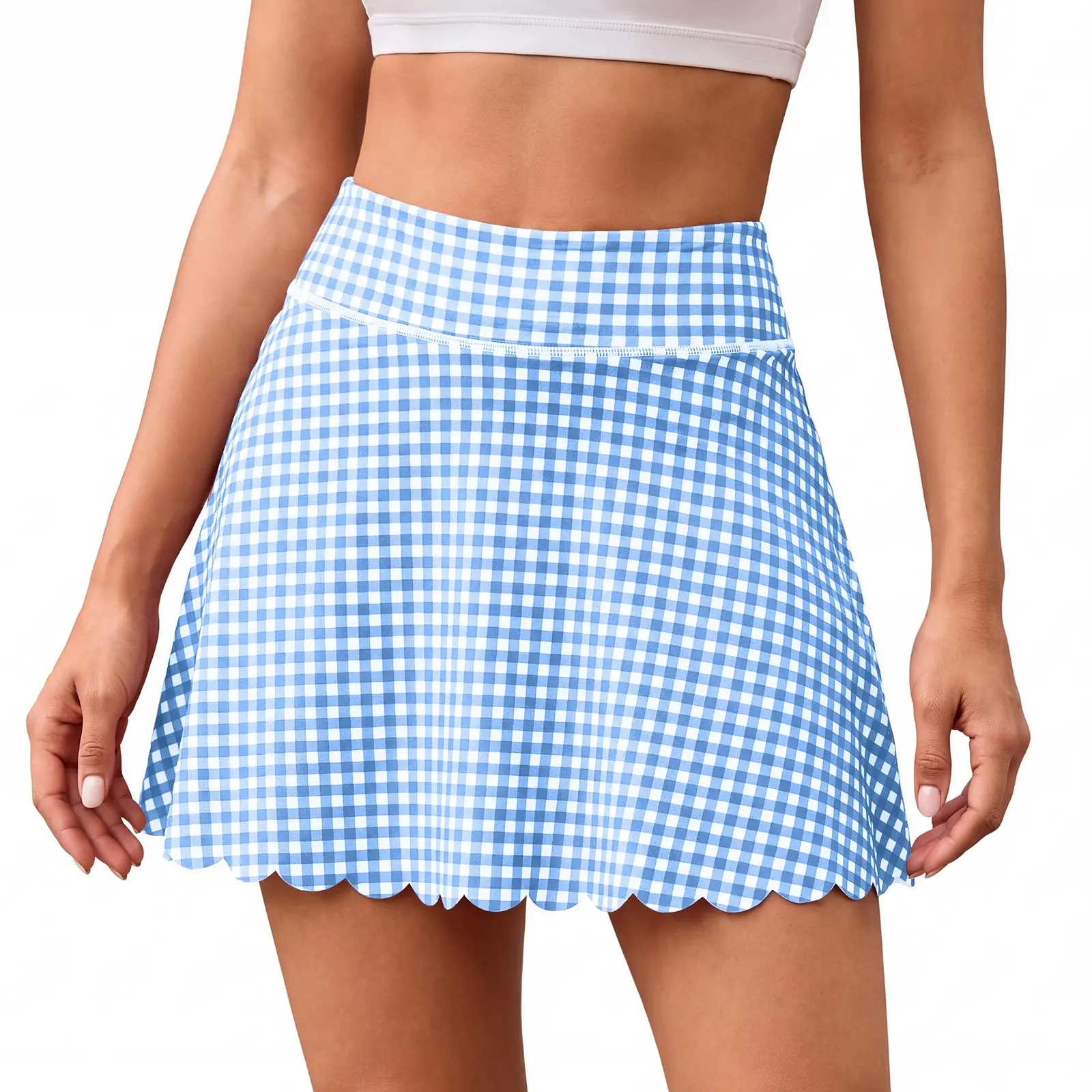Aoysky Women's High-Waist Plaid Print Polyamide Blend Athletic Skort with Built-in Shorts, Standard Sizes, All Seasons Female Wear for Tennis, Golf
