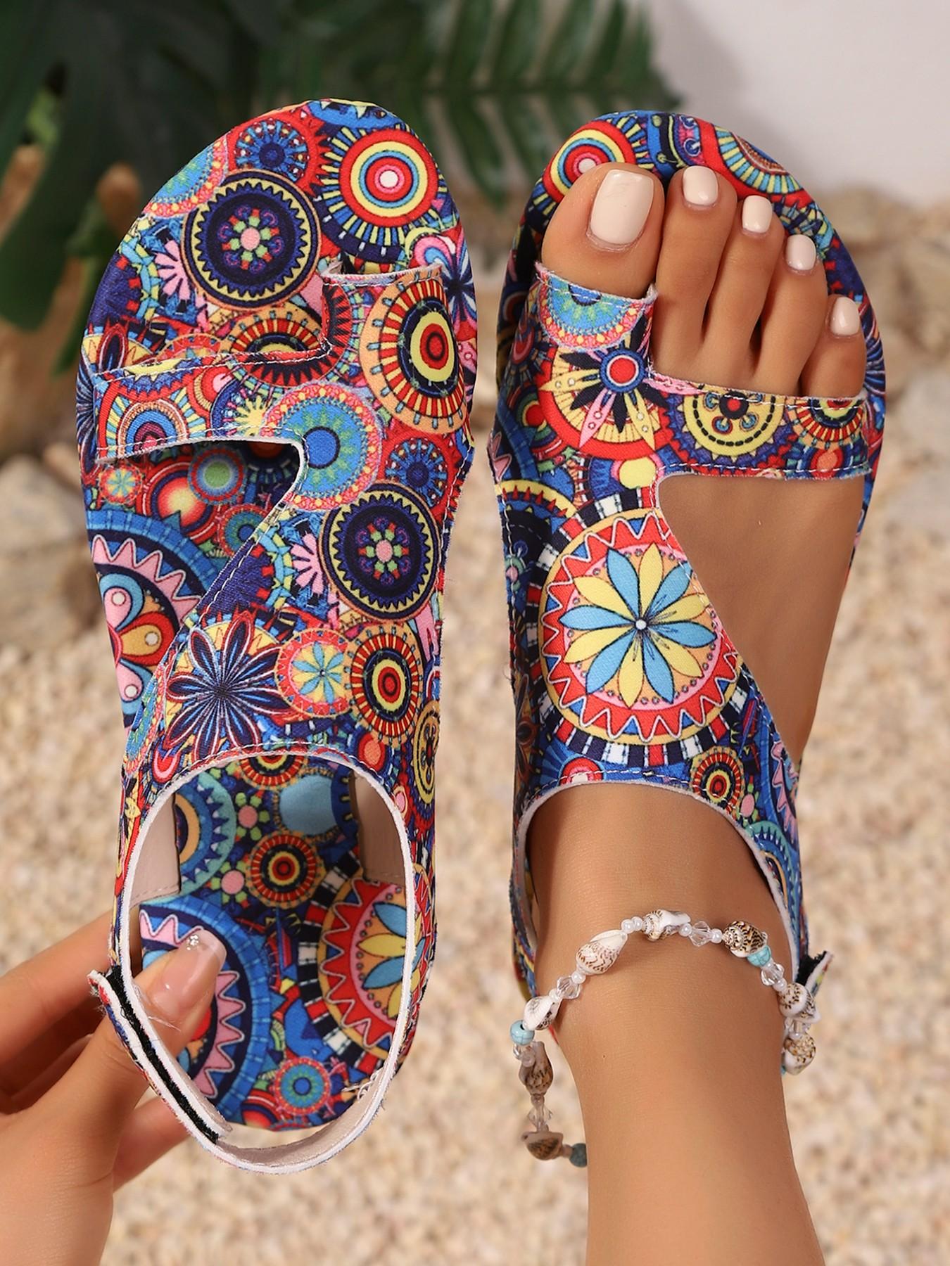 Boho Cashew-Flower Open-Toe Sandals, Beach Slide Sandals, Bohemian Sandals, Stylish Comfortable Footwear for Summer Vacation