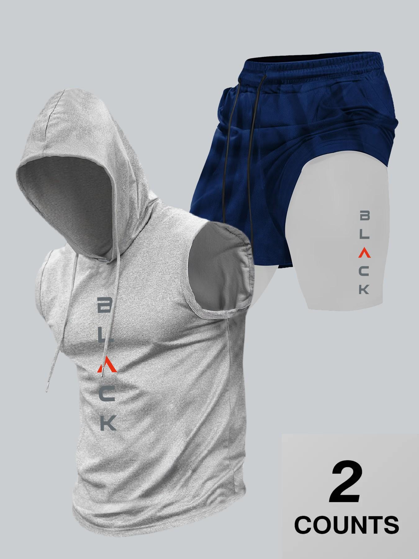 Two-Piece Set Men's Hooded Graphic Tank Top & Shorts Set, Regular Fit Casual Sleeveless Top & Shorts, Men's Clothing Set for Summer