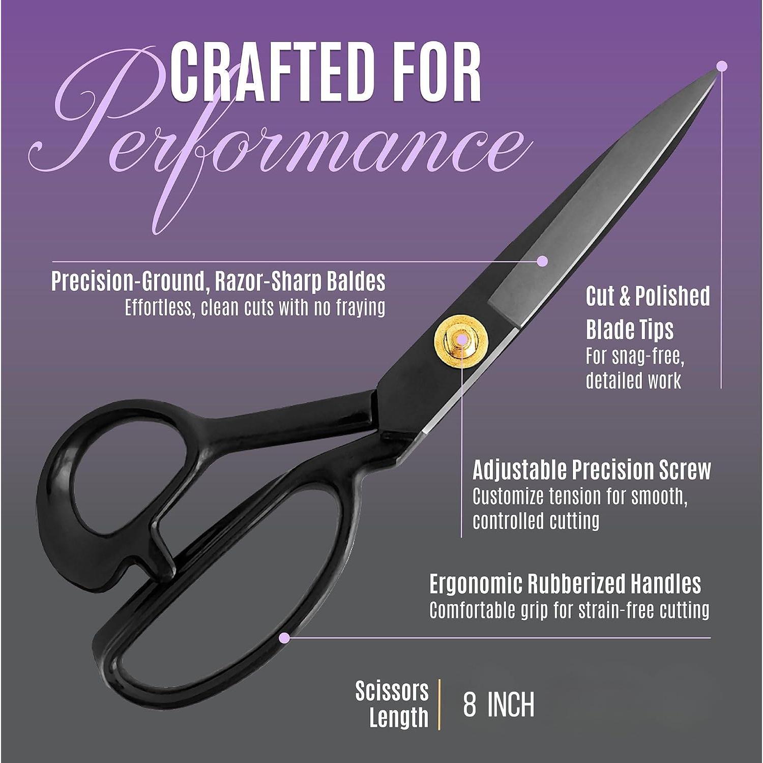 Professional 8 Inch Sewing  for Fabric  - Ultra , Heavy Duty Fabric Shears for Smooth,  Cuts   Fabrics and Leather, for Tailors, Dressmakers, Crafters, and Artists