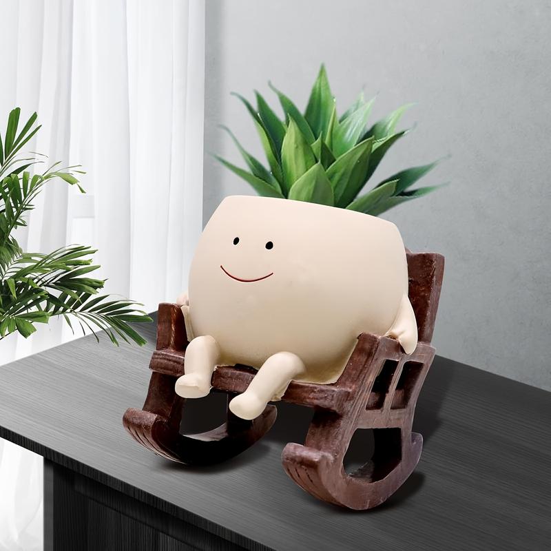 Cartoon-Design-Harzvase, 1 Stück süße Stuhl-Design-Vase mit Abflussloch, dekorativer Blumentopf für den Schreibtisch im Home Office, moderne Pflanzenvase, Wohndekor,_voghion.com