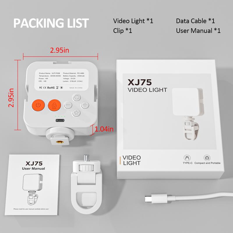 EMEET RGB LED Video Light with Portable Tripod Mini LED Camera Webcam Light 97 LEDs 2000mAh Rechargeable 3000-6500K for Streaming Gaming Creator Gifts Livestream Softbox White