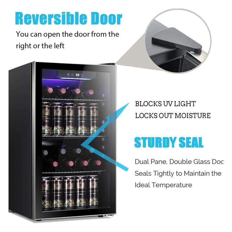 Antarctic Star Beverage Refrigerator Cooler 0.64-4.5Cu.ft 24-145 Can Wine Cooler Cabinet Mini Wine Cellar Beer Soda Clear Glass Door Bar Fridge Quiet Compressor Adjustable Temp Freestanding Indoor Use for Home Office Bar Freezer Box Durable