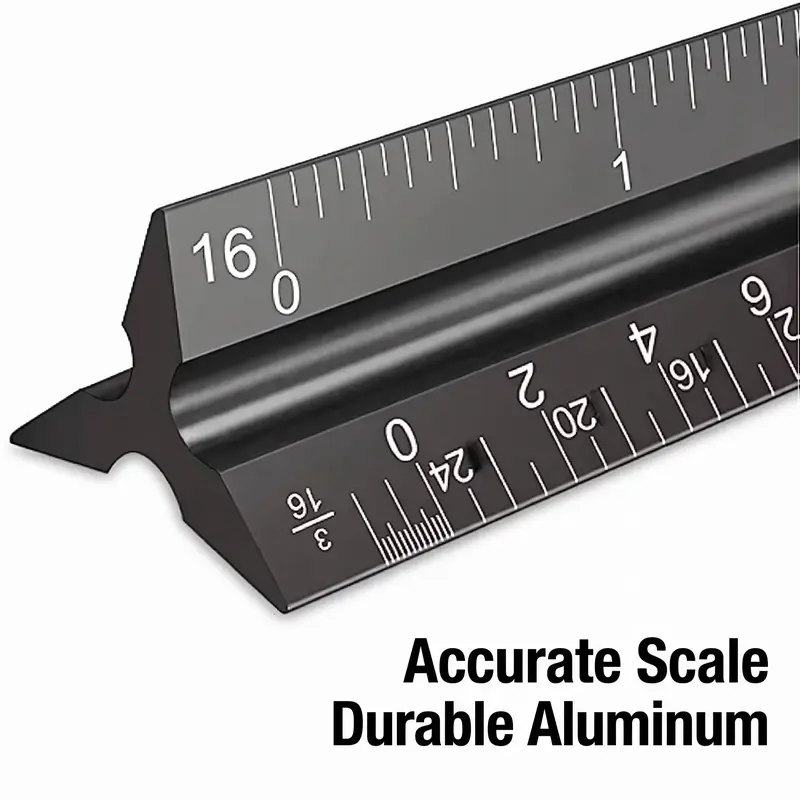 12 Inch Aluminum Architect Scale, Professional Drawing Scale, Triangular Scale, Hand Measuring Tool for Home & Office & School, Teaching Supplies, Classroom Supplies, Student Essentials, College Supplies