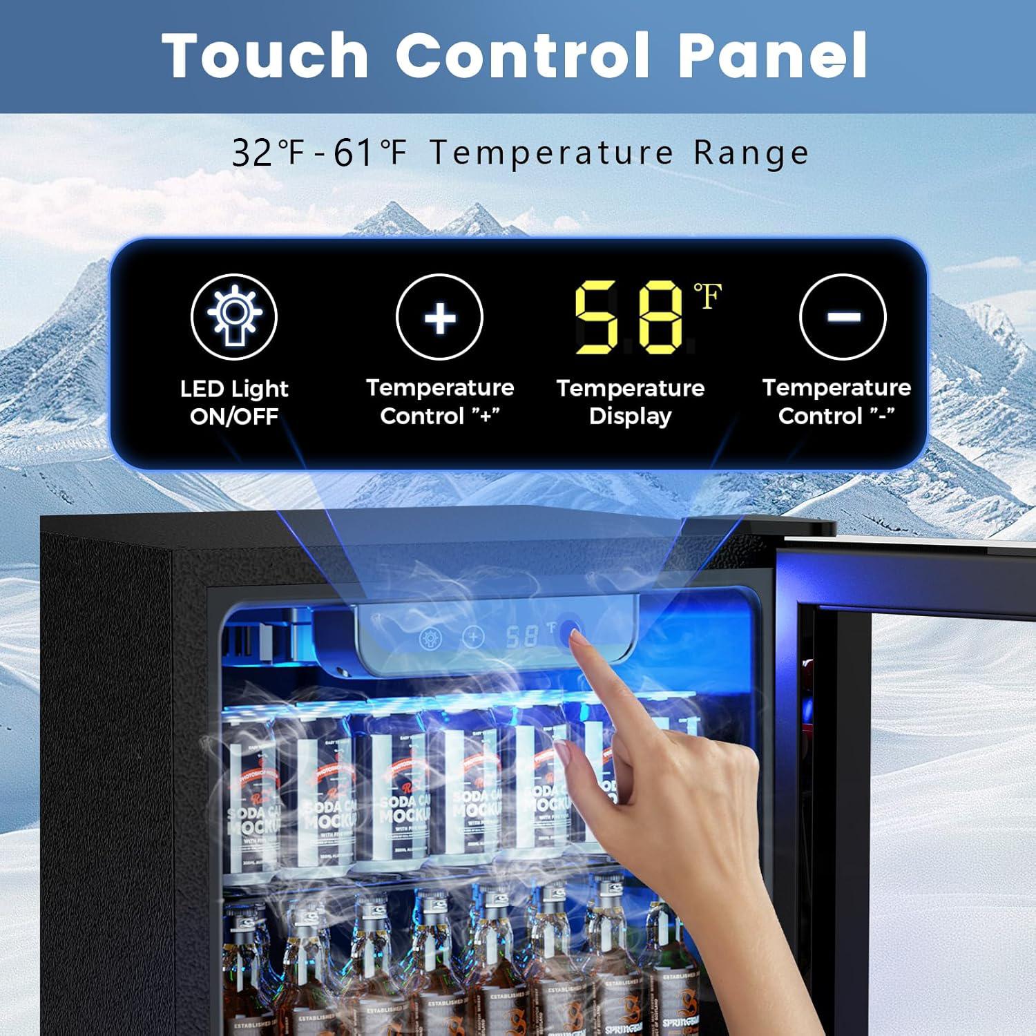 COWSAR Beverage Refrigerator and Cooler, Mini Fridge 48-130 Can, Little Cooler with Digital Display 32~61℉, Small Refrigerator with 4 Shelves for Home Office, Bedroom, Garage, Game Room, 1.3-4.4 Cu.Ft