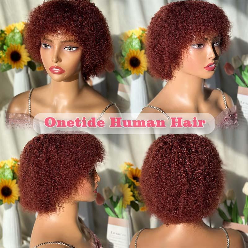 Glueless Wigs Human Hair Afro Kinky Curly Natural Color Wig For Women  Human Hair Soft and Fluffy Glueless Wigs 80s Kinky Curly Wig Cosplay or Daily Use Wigs 180% Density Pixie Curl Afro Wig Onetide Hair