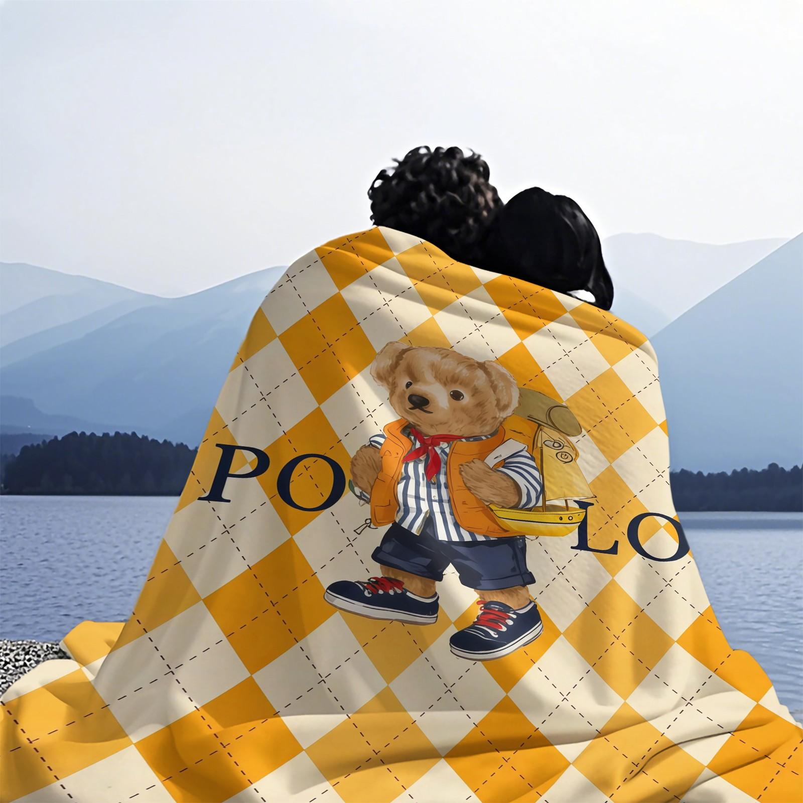 Luxury Polo Bear Fleece Blanket, Yellow Argyle Nautical & Reading Bear Multi-Style, Soft Skin-Friendly Breathable Thick Warm Throw for Sofa Bedroom Home