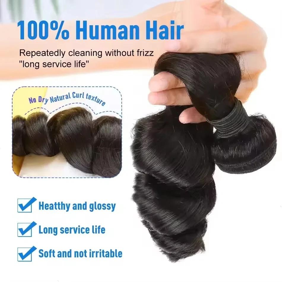 12A Natural Black Loose Deep Wave Bundles Human Hair 30Inch Brazilian Virgin Hair Extensions  Unprocessed Natural Hair Double Weft Bundles For Women