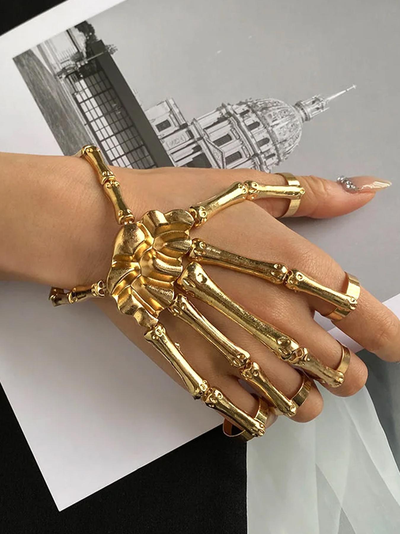 Punk Style Skull Bracelet Jewelry, Adjustable Metal Hand Chain, Unisex, Elegant and Versatile, Rock and Hip Hop Fashion, Halloween Accessory