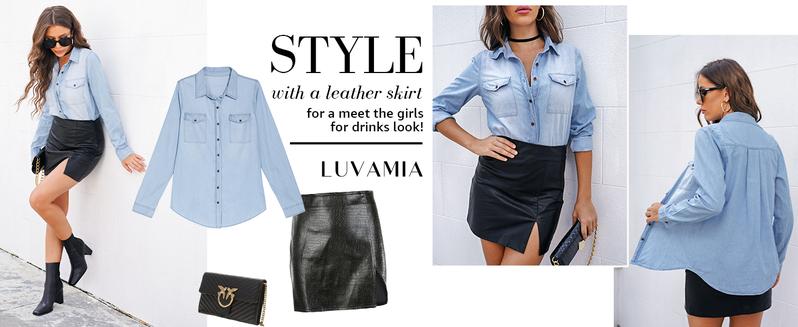 luvamia Denim Shirt Women Chambray Jean Western Shirts Long Sleeve Button Down Tops Cotton Collared Casual Womenswear Blouse