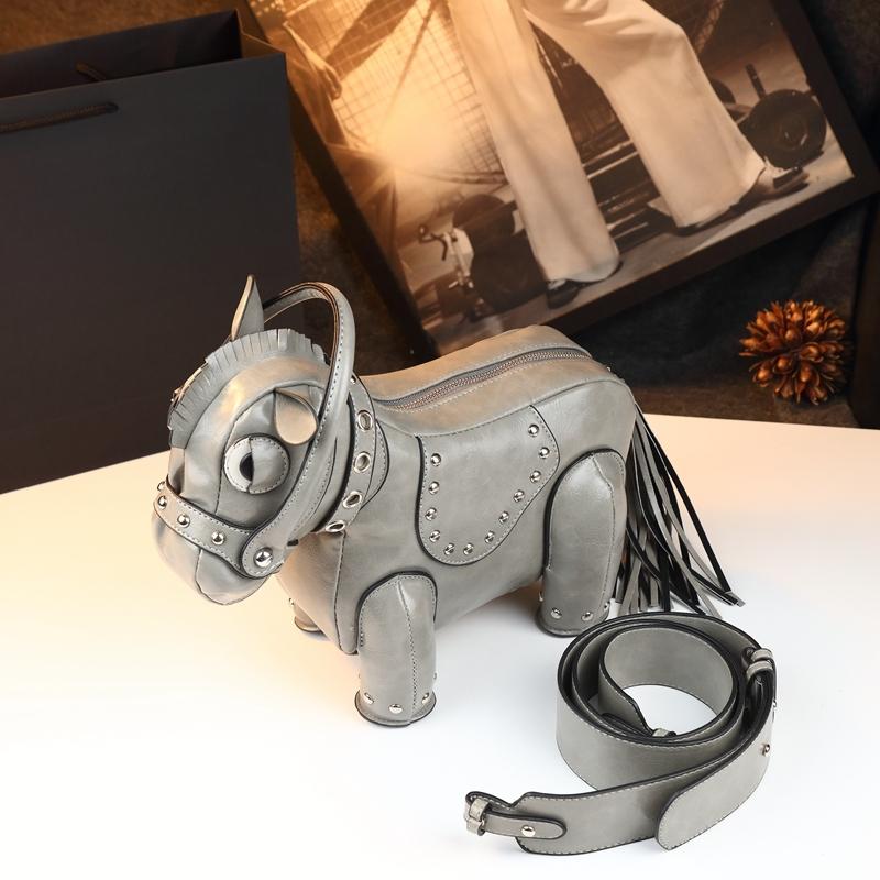 Unique Design Small Horse Bag for Women, Personalized Studs Fringe Animal Purse, Vintage Punk Style Handbag Shoulder Bag