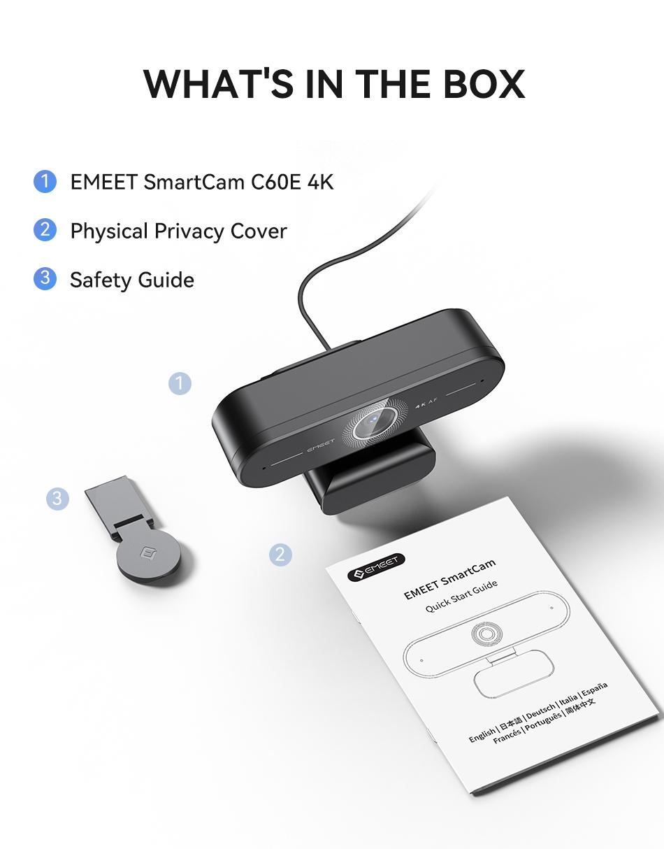EMEET C60E 4K Ultra HD Webcam with Auto Focus 73° FOV for PC Gaming Switch2 Computer Camera 4K@30fps 1080P@60fps Fast AutoFocus Auto Light Correction Plug & Play with Privacy Cover for Streaming Working Gaming, TikTokShopBlackFriday