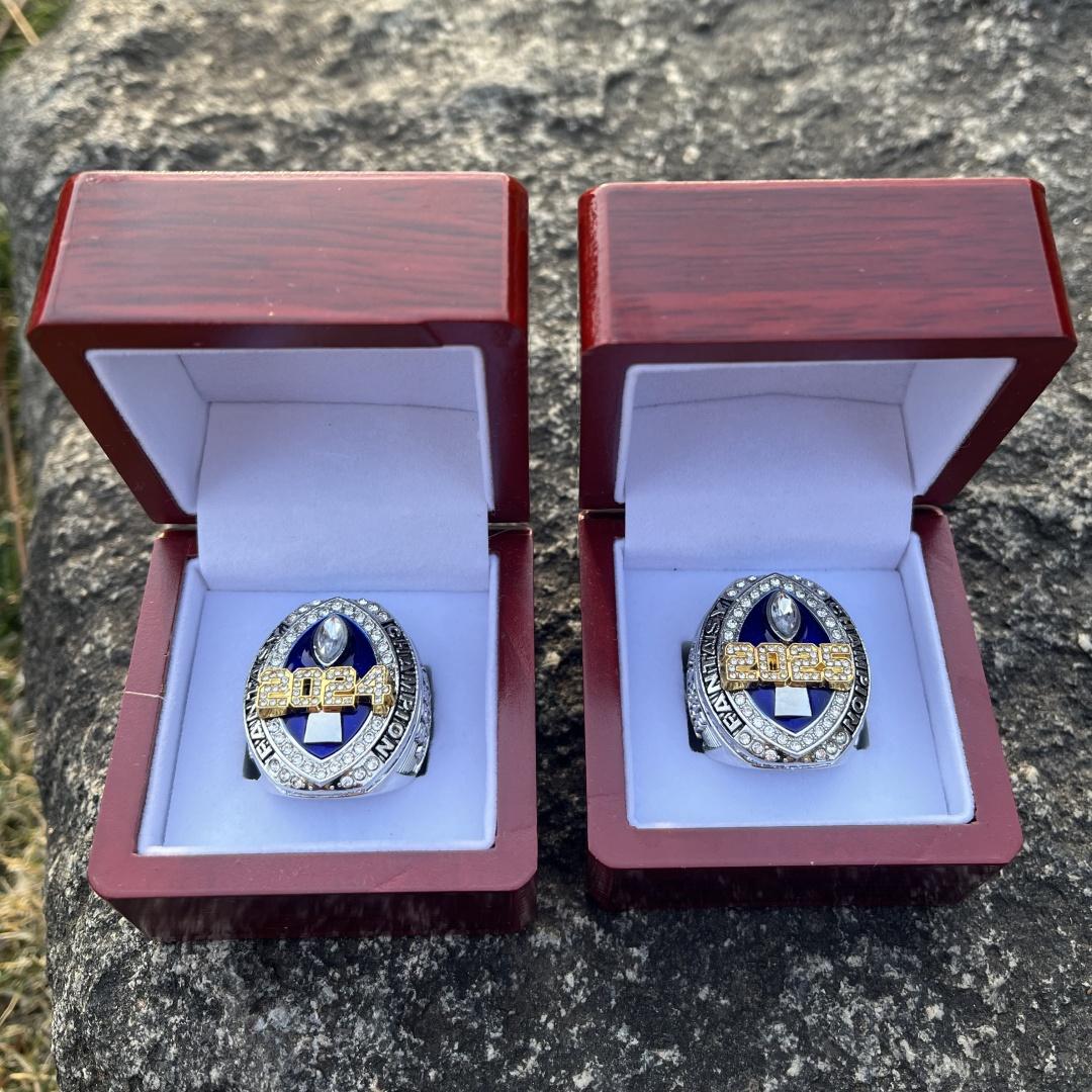 Mens fashion 2026-2025-2024 fantasy series trophy style football championship ring with brown wooden display box