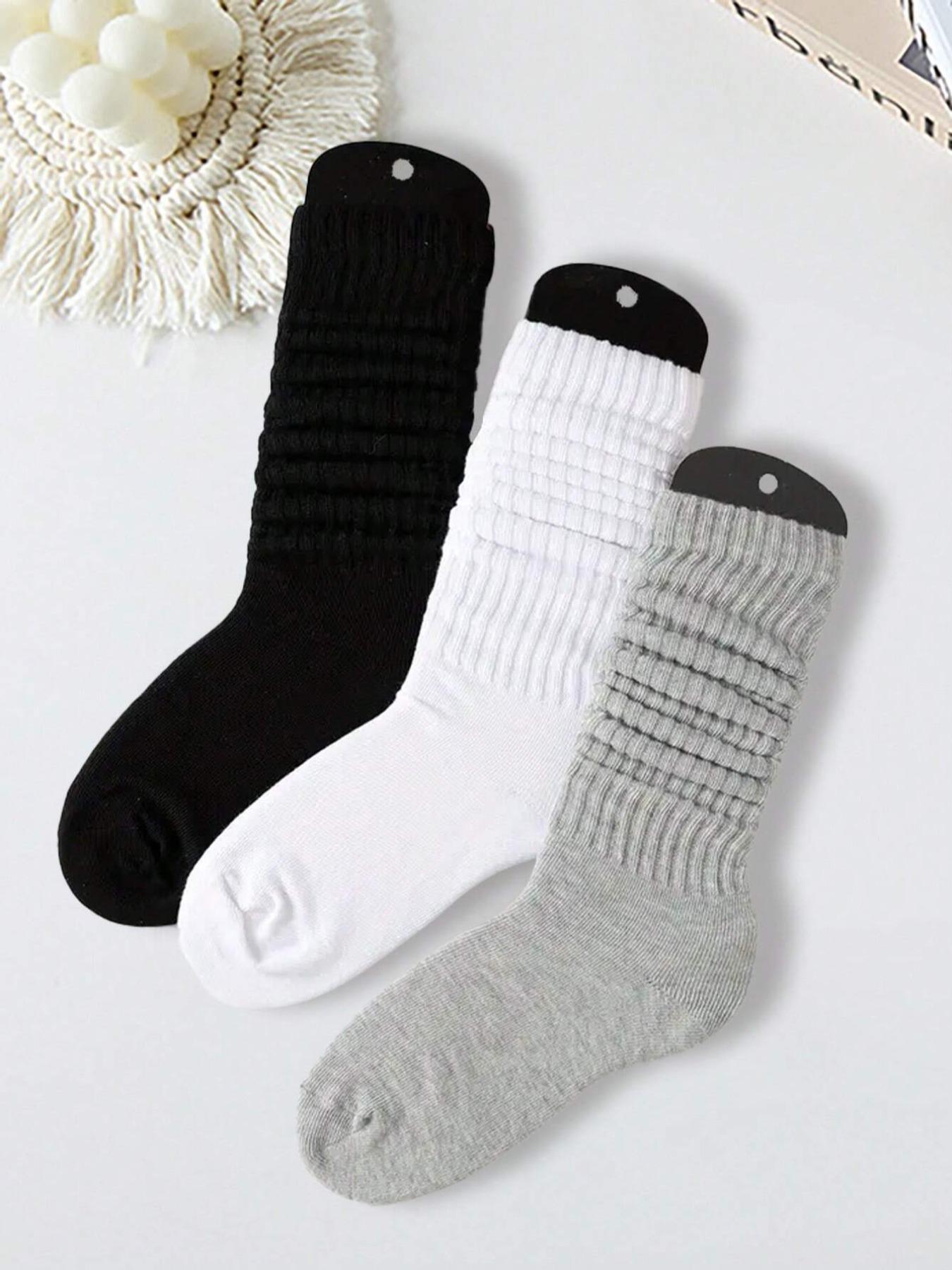 Women's 3 Pairs Solid Slouch Crew Socks, Baggy Socks, Fashion Casual Comfy Socks for Daily Outdoor Wear, Ladies Socks for All Seasons, Womenswear