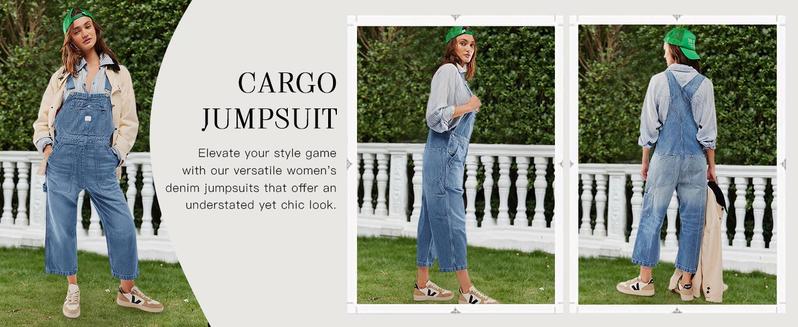 Imily Bela Womens Denim Bib Overalls Barrel Leg Adjustable Strap Jean Pants Jumpsuits with Pockets