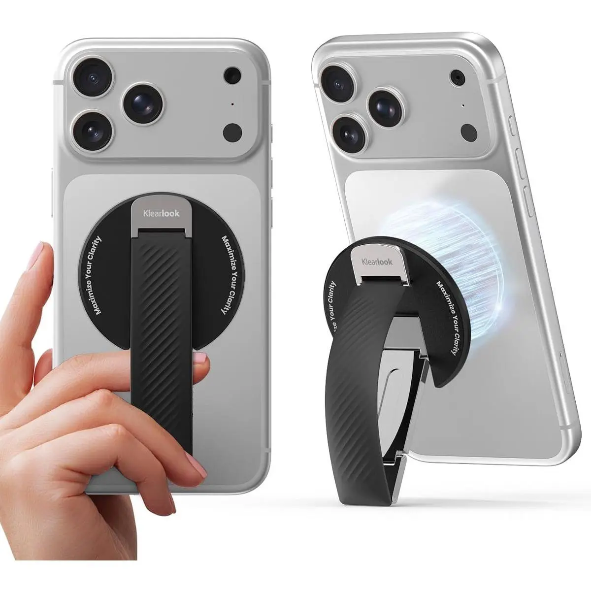 Klearlook 2026 MagSafe Magnetic Popsocket Cellphone Mount - Removable Magnetic Grip, Silicone Finger Strap, Adjustable Kickstand for iPhone 17/16/15/14/13/12 Series, Black Mobile Accessory