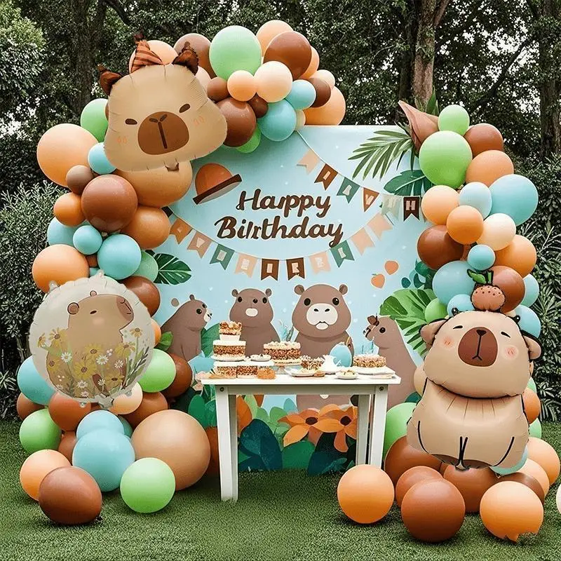 126pcs Cartoon  Animal Capybara Theme Balloon Retro latex Balloons Birthday Party Decoration Baby Shower Gifts