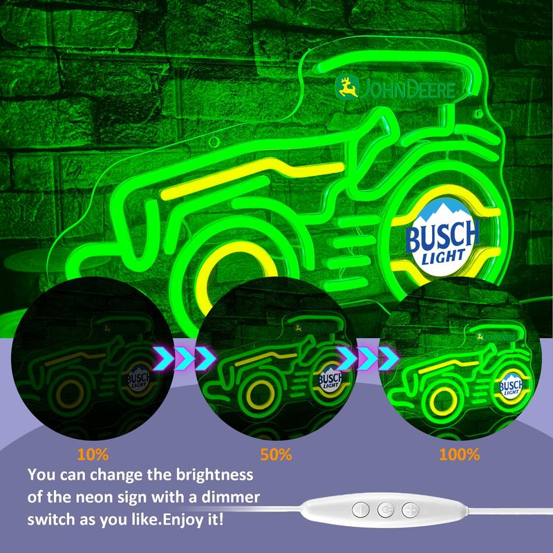 Vintage Tractor Neon Sign - USB Powered, Dimmable, Wall-Mounted, Personalized Cute Green Vehicle LED Light for Home Man Cave Garage Bar Bedroom Birthday Gift for Boys Men Neon Lights