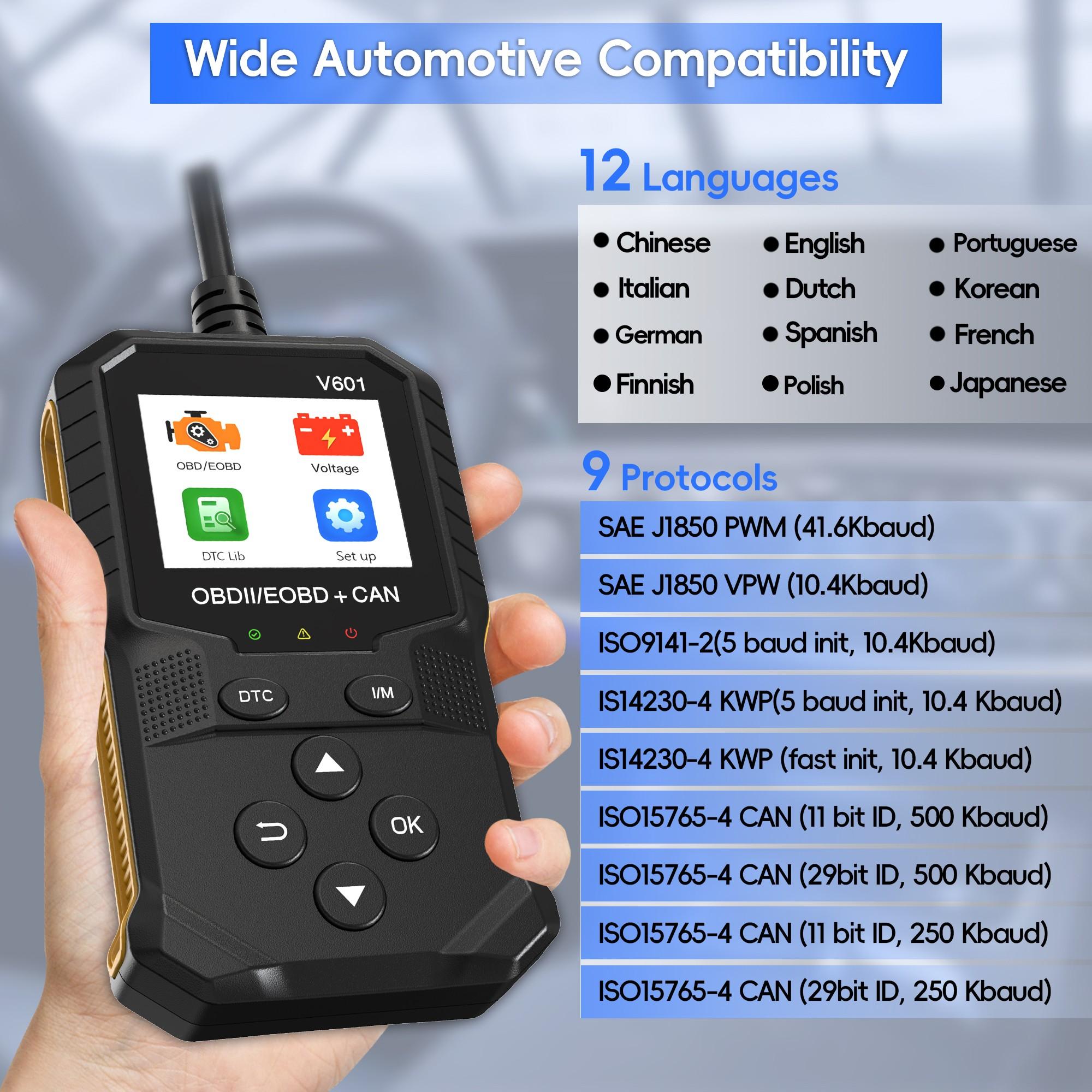 Professional Obd2 Scanner Diagnostic Tool, Engine Code Reader, Eobd/obdii Scan Tool, Real-Time Data Monitoring, Cloud Print, for Vehicles 1996+