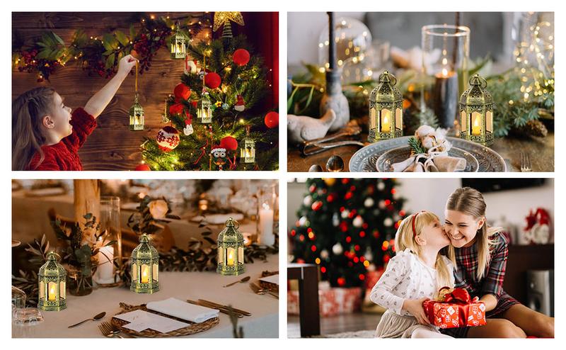 Set of 10 Mini Decorative Candle Lantern - Indoor Portable Bulk Lantern Centerpieces with Flickering LED Candle for Wedding Halloween Christmas, Flameless Candle, Hanging Vintage Decor, Batteries Included, Outdoor decoration