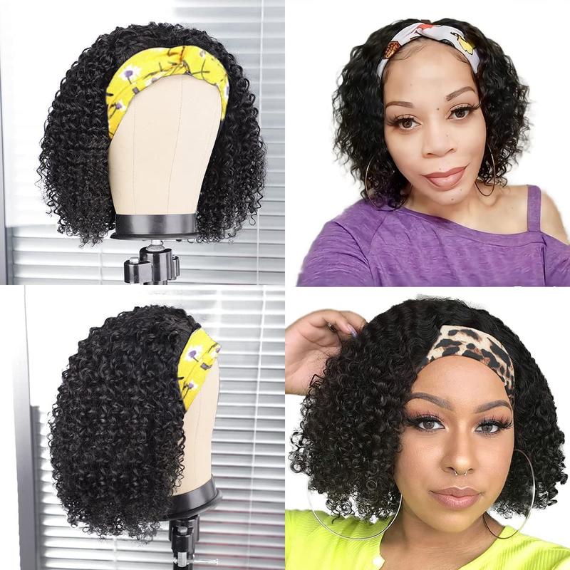 Half Wig Kinky Curly 12 Inch Human Hair Headband Wig Curly hair Glueless Human Hair Wigs Machine Made No Lace deep Curly Headband Wigs Natural color