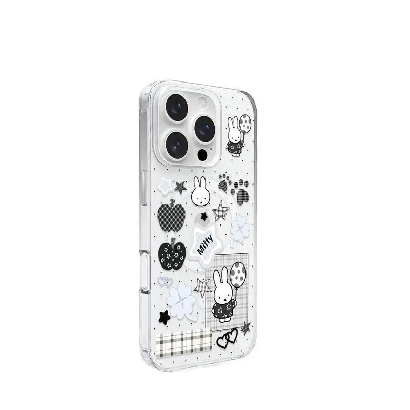Cartoon cute Kawaii Miffy suitable for 17 16 15 14 13 12 11 promax plus mobile phone case magnetic transparent anti-fall shell.QXG320.designer,case Cellphone Smartphone