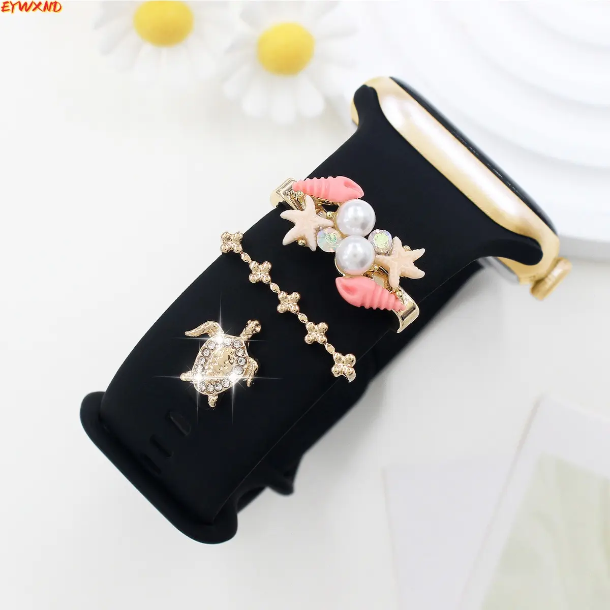 EYWXND Apple Watch Band Decor Ocean Collection Set with Alloy Zircon Accessories and iWatch Band Decor Ring tiktokshopbacktoschool