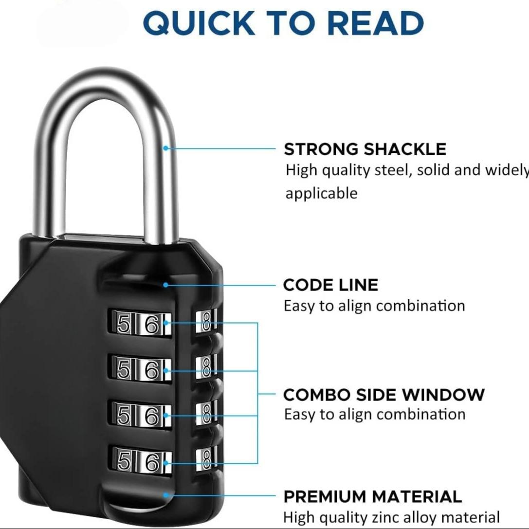1Pc Resettable Combination Padlock, Security Lock: 4-Digit Keyless Code System with Weatherproof Construction, Perfect for Lockers, Storage Units, Toolboxes & Industrial Cabinets, Designed for Gym-Goers