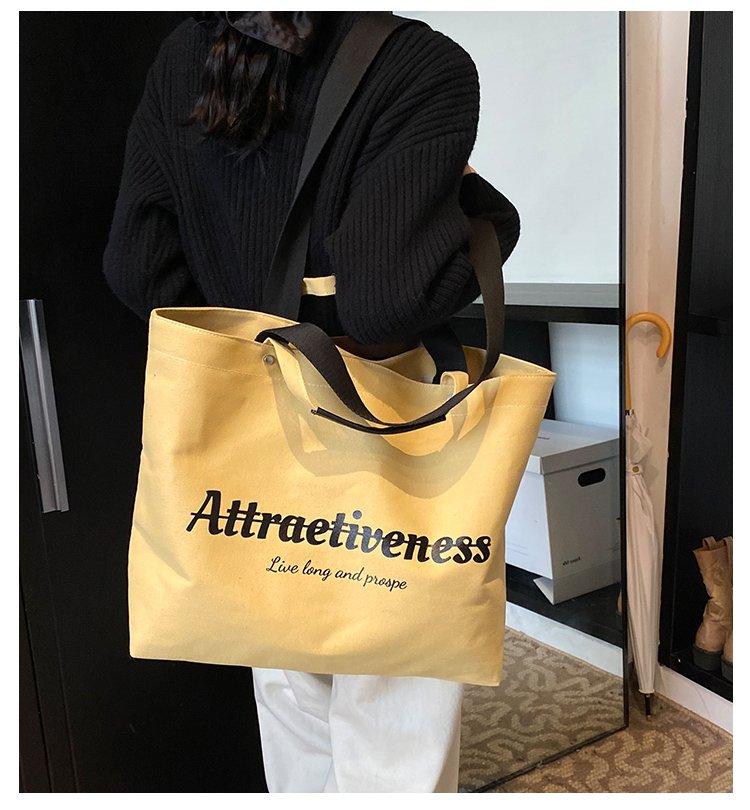 Casual Letter Print Canvas Tote Bag, Large Capacity Commute Shoulder Bag, Lazy Style Handbag, Student School Bag