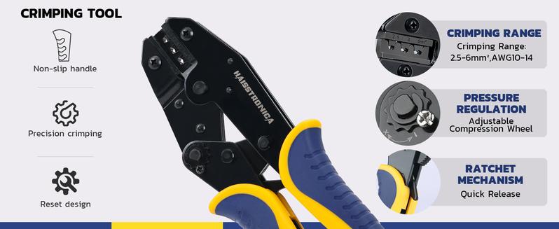 haisstronica MC4 Crimping Tool Kit, 15PCS Solar Crimper Tool Set with Stripper, 10 Pairs Solar Connectors AWG14-10(2.5/4/6mm²) and Spanners for Solar Panel PV Cable Installation