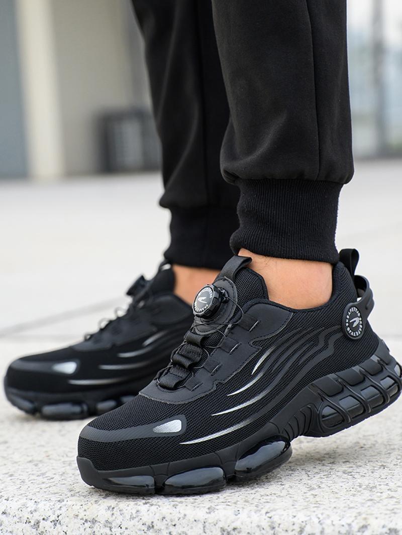 Men's Steel Toe Safety Shoes Puncture Proof And Smash Proof With Swivel Button Contrasting Color Mesh Work Shoes Suitable For Outdoor Work Blue Collar Industrial Construction Outdoorfun Footwear Grey