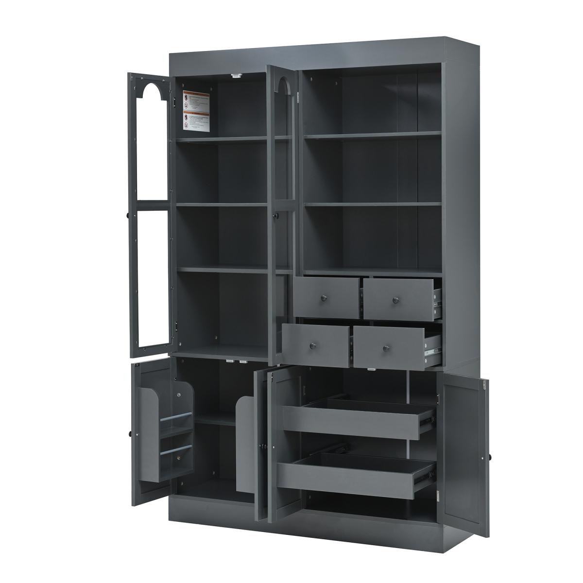 [Assembly Video Provided]  47.2x15.7x75inch Freestanding Buffet with Hutch, Tall Kitchen Pantry Cabinet with 4 Drawers, Door Shelves and Pull-out Trays for Dining room, Living Room, Gray